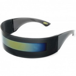 Shield Futuristic Cyclops Alien Shield Sunglasses Monoblock - Black Frame/Multicolor Gold - CK12COWDV8L $7.92