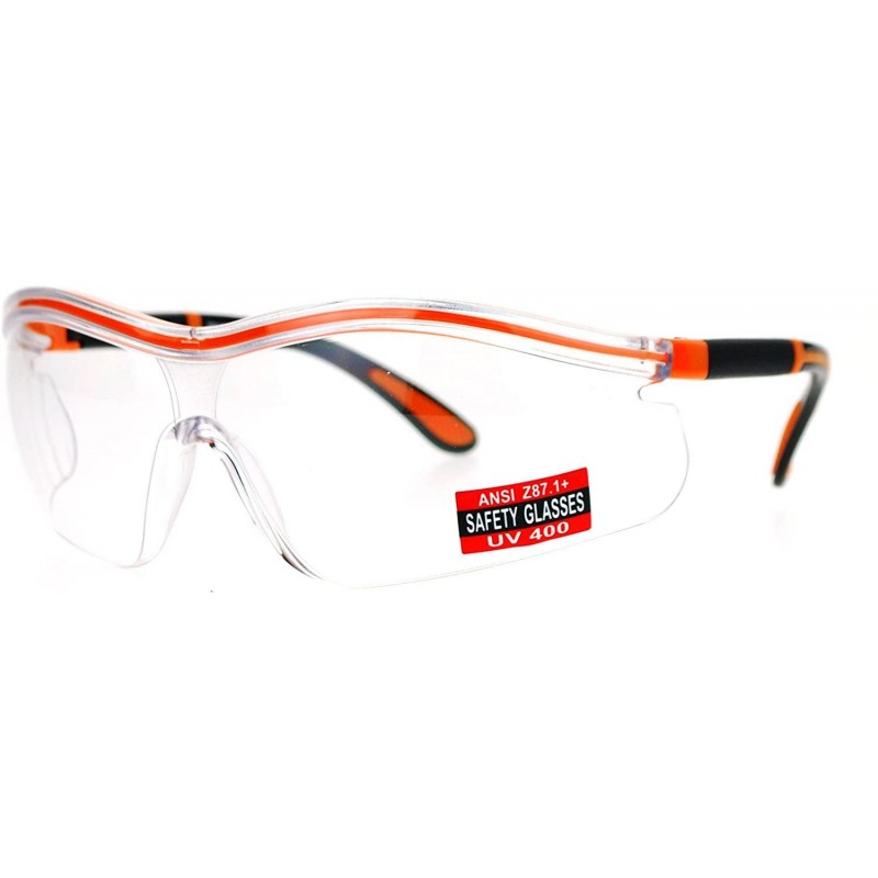 Shield Clear Lens Protective Safety Glasses UV 400 ANSI Z87.1+ Adjustable Temple - Orange - CW189OKCZIZ $8.32