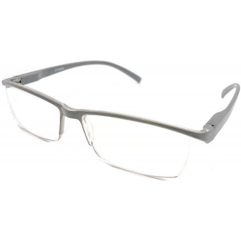 Rectangular Super Lightweight Reading Glasses Free Pouch HalfRim - Z1 Shiny Grey - CV18TR50Y3I $14.98