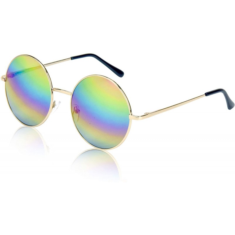 Square Big Round Sunglasses Retro Circle Tinted Lens Glasses UV400 Protection - 1 Rainbow Lens Sunglasses - CE18ZHT9QHD $13.78