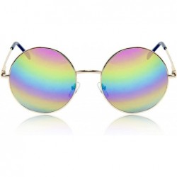 Square Big Round Sunglasses Retro Circle Tinted Lens Glasses UV400 Protection - 1 Rainbow Lens Sunglasses - CE18ZHT9QHD $13.78