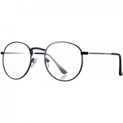 Aviator Classic Round Metal Clear Lens Glasses Frame Unisex Circle Eyeglasses - Black - CG12OCJRX3Y $24.08