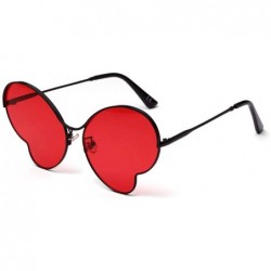 Oversized Metal Glasses Butterfly Sunglasses Personalized Concave Shape Transparent Color Film - Red - CU18UUWZIZN $35.50