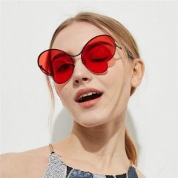 Oversized Metal Glasses Butterfly Sunglasses Personalized Concave Shape Transparent Color Film - Red - CU18UUWZIZN $19.82