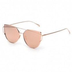 Cat Eye Women Cat Eye Glasses Fashion Twin-Beams Classic Metal Frame Mirror Sunglasses with Tray (Rose Gold) - Rose Gold - CP...