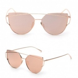 Cat Eye Women Cat Eye Glasses Fashion Twin-Beams Classic Metal Frame Mirror Sunglasses with Tray (Rose Gold) - Rose Gold - CP...