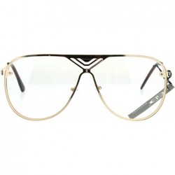 Oversized Oversized Clear Lens Glasses Flat Top Racer Aviator Fashion Eyeglasses - Gold - C9185AM8DD9 $9.18