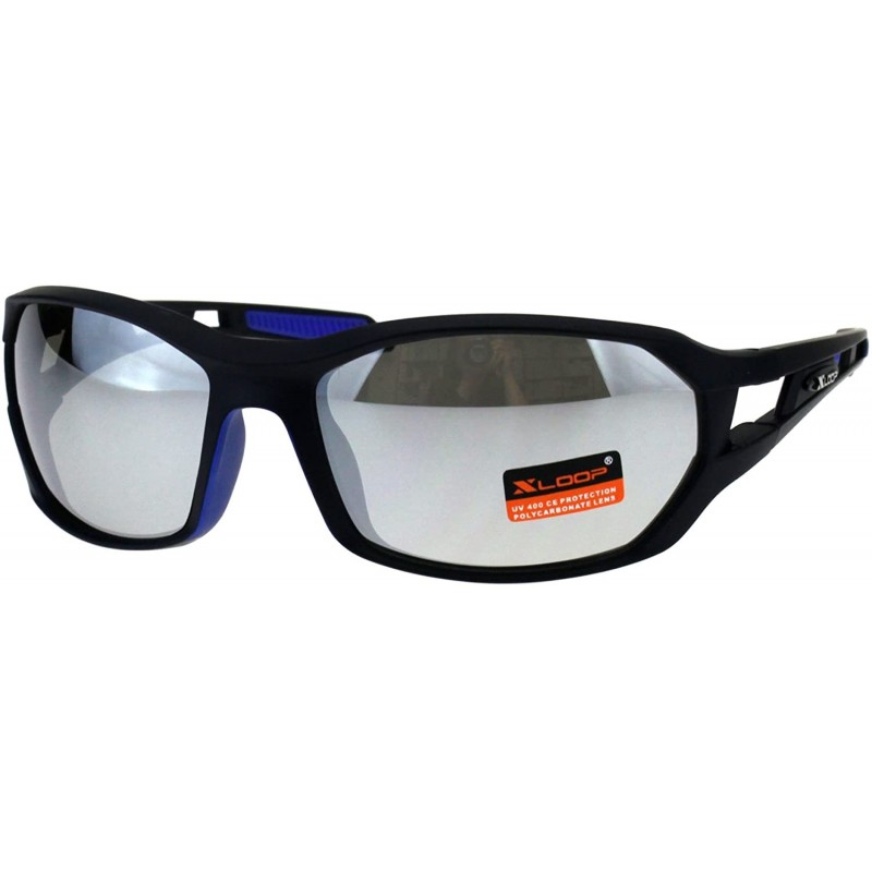 Xloop Mens Sunglasses Matted Oval Wrap Around Sports Shades UV 400 - Black  Blue - CD18GLS9T78