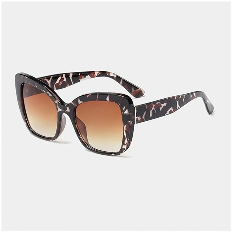 Oversized Oversized Cat Eye Square Sunglasses for Women Flower Frame UV400 - C7 Lopard Brown - CN1987ANDZA $16.44