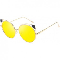 Cat Eye Fashion Cat Eye Metal Frame Round Candy Color Lenses Sunglasses UV400 - Yellow - C118NRO505H $20.19