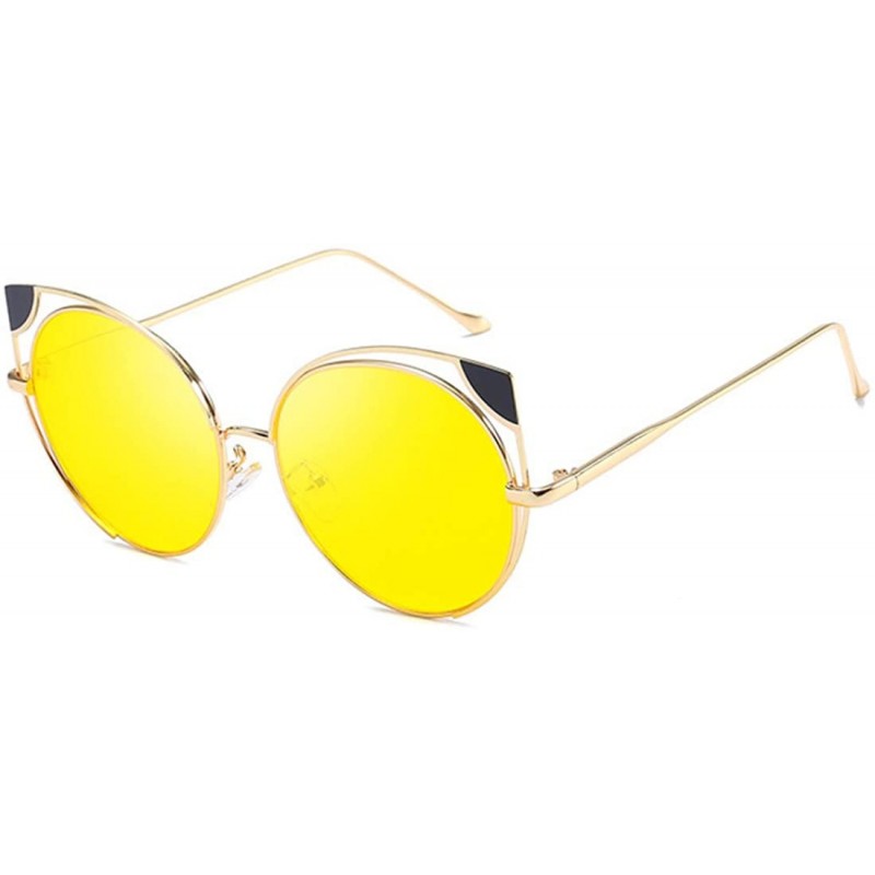 Cat Eye Fashion Cat Eye Metal Frame Round Candy Color Lenses Sunglasses UV400 - Yellow - C118NRO505H $12.92