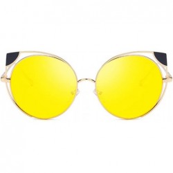 Cat Eye Fashion Cat Eye Metal Frame Round Candy Color Lenses Sunglasses UV400 - Yellow - C118NRO505H $12.92