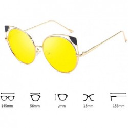 Cat Eye Fashion Cat Eye Metal Frame Round Candy Color Lenses Sunglasses UV400 - Yellow - C118NRO505H $12.92