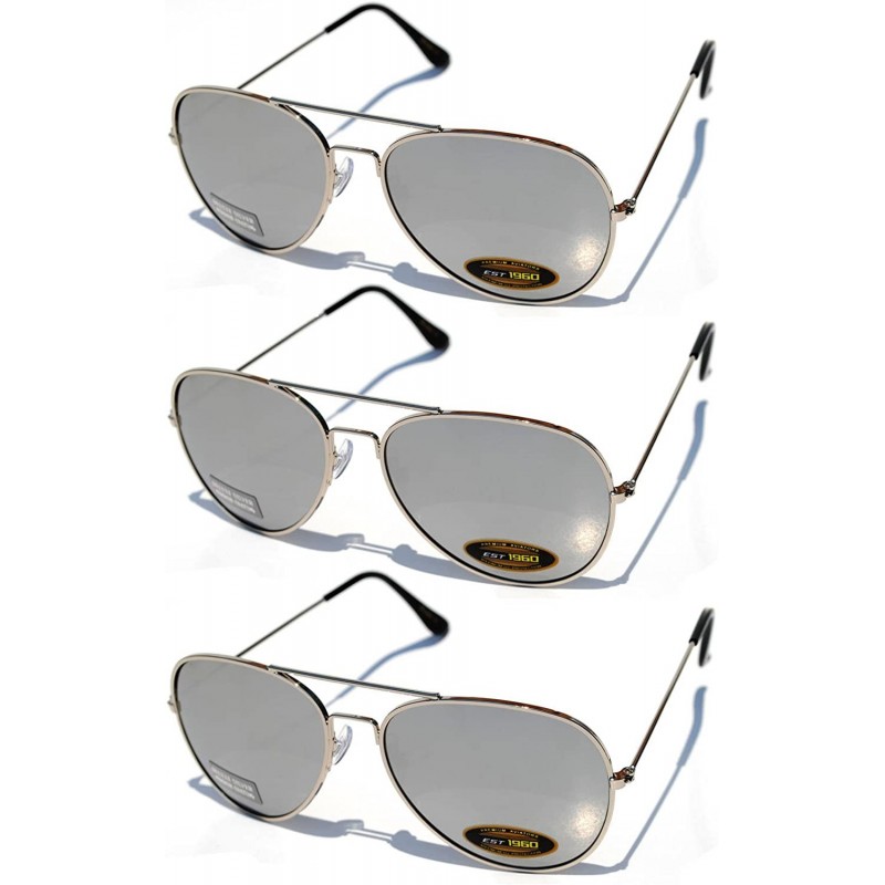 Aviator Classic Aviator Style Sunglasses Metal Frame with Color Lens UV Protection 3 Pairs - Silver Mirror Lens 3 Pack - C011...