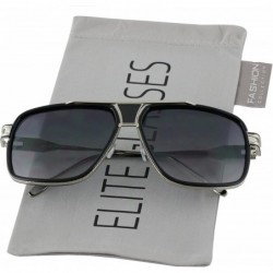 Aviator Designer Metal Frame Classic Retro Square Aviator Fashion Sunglasses For Men - Black Silver - C318IN5U836 $17.77