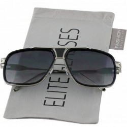 Aviator Designer Metal Frame Classic Retro Square Aviator Fashion Sunglasses For Men - Black Silver - C318IN5U836 $7.21