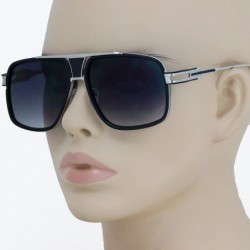 Aviator Designer Metal Frame Classic Retro Square Aviator Fashion Sunglasses For Men - Black Silver - C318IN5U836 $7.21