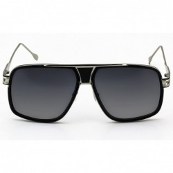 Aviator Designer Metal Frame Classic Retro Square Aviator Fashion Sunglasses For Men - Black Silver - C318IN5U836 $7.21