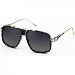 Aviator Designer Metal Frame Classic Retro Square Aviator Fashion Sunglasses For Men - Black Silver - C318IN5U836 $7.21