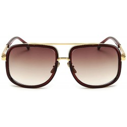 Oversized Retro Oversized Pilot Sunglasses Square Frame Metal Men Women Mirror Lens Blue Silver Pink Black - Brown - CP18463O...