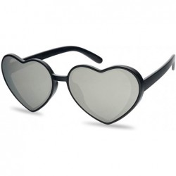 Goggle IHeart Cute Festival Colored Mirrored Lens Oversized Heart Sunglasses - Black Frame - Silver - CA18M66L086 $24.13