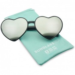 Goggle IHeart Cute Festival Colored Mirrored Lens Oversized Heart Sunglasses - Black Frame - Silver - CA18M66L086 $12.85