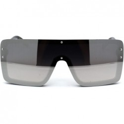 Shield Womens Futuristic Oversize Rectangular Shield Robotic Sunglasses - Black Silver Mirror - CM18XL0O6US $13.32