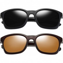 Oversized Square Sunglasses Polarized for Men - Retro Men's Driving Sunglasses Oversized E8921 - 2 Pack (Black+brown) - CO18W...