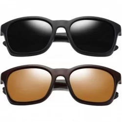 Oversized Square Sunglasses Polarized for Men - Retro Men's Driving Sunglasses Oversized E8921 - 2 Pack (Black+brown) - CO18W...