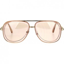 Rectangular Mobster Flattop Double Rim Racer Sunglasses - Gold Beige - CX18HLH25IK $11.60