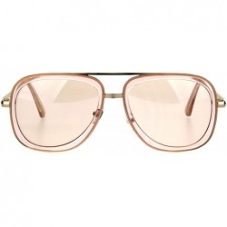 Rectangular Mobster Flattop Double Rim Racer Sunglasses - Gold Beige - CX18HLH25IK $23.51