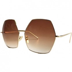 Rectangular Oversized Metal Geometric Pentagon Gradient Color Lens Hippie Sunglasses - yhl - Gold-brown - CL12N2HVAUI $11.87