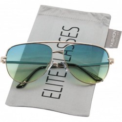 Rimless Rose Gold Pink Men Women Sunglasses Aviator Mirrored Metal Oversize Glasses - Blue Green - C7180RQ2C0L $18.73