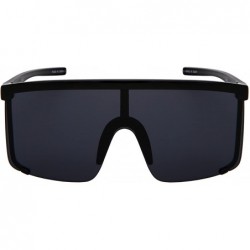 Square Large Flat Top One Piece Flat Lens Mono Shield Sunglasses for Men Women 55694-FLSD - Black Frame/Grey Lens - CA18G07OT...