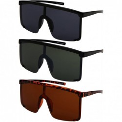 Square Large Flat Top One Piece Flat Lens Mono Shield Sunglasses for Men Women 55694-FLSD - Black Frame/Grey Lens - CA18G07OT...