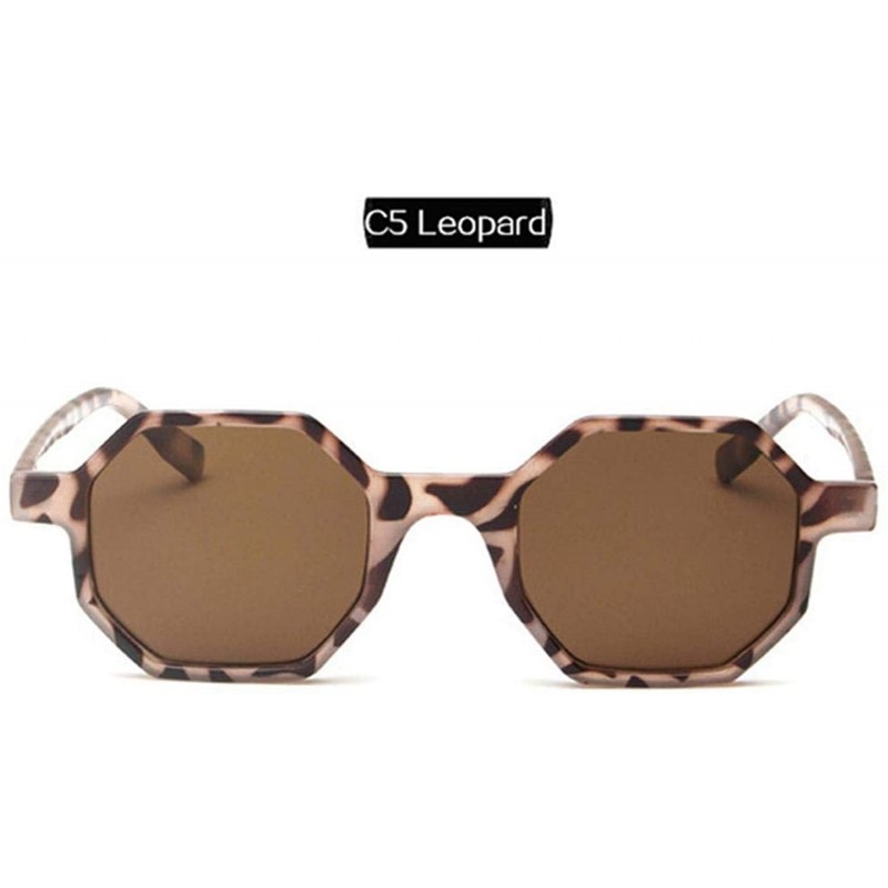 Goggle Small Sunglasses Women Vintage Polygon Black Pink Red Sun Glasses Retro Eyeglasses Mirror UV400 - Leopard - CN199C66OS...