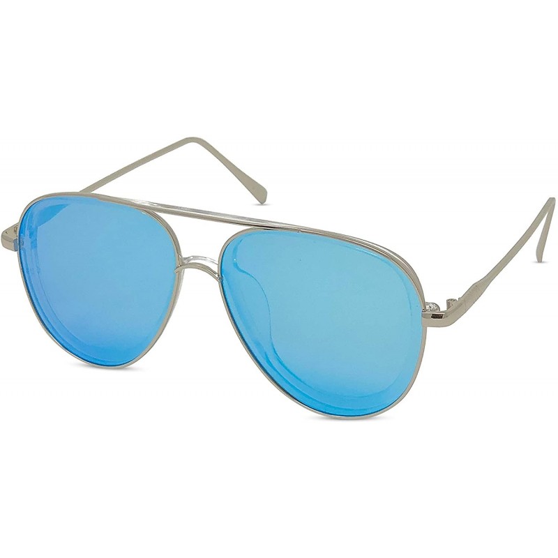 Aviator Designer Modern Transparent Frame Aviator Sunglasses w/Mirror Lens - Silver - C018HA2MM53 $18.18