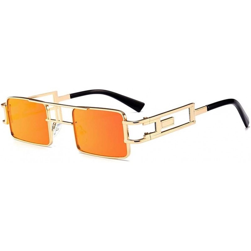 Square Hollow Legs Square Sunglasses for Women and Men Small Size Alloy Frame Sun Glasses UV400 - C8 Gold Orange - C1198EZ5ZU...