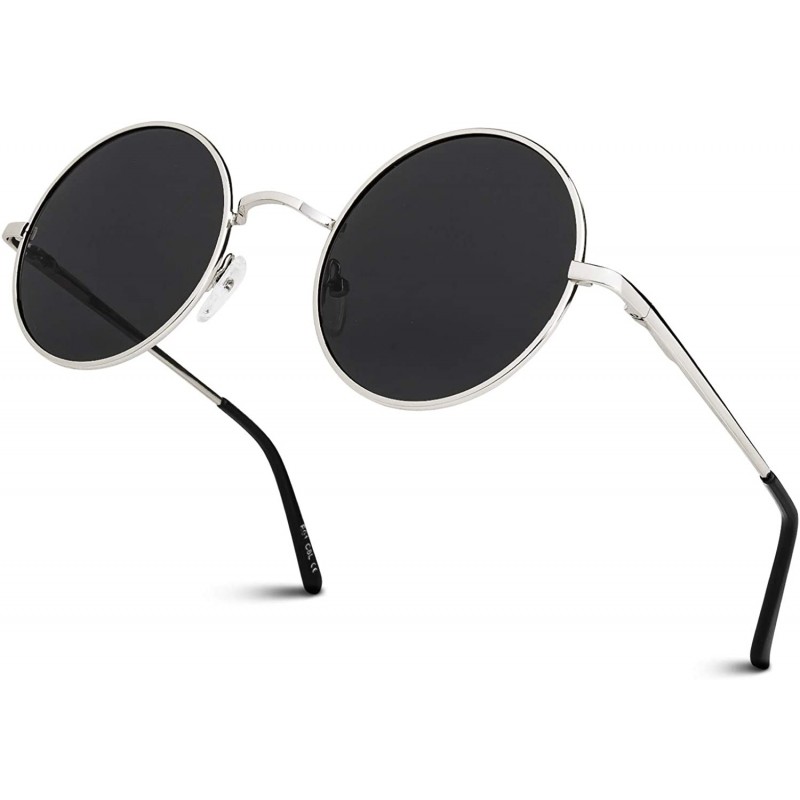 Round Retro John Lennon Sunglasses for Men Women Polarized Hippie Round Circle Sunglasses MFF7 - B 46mm Silver Grey - CI17YK4...