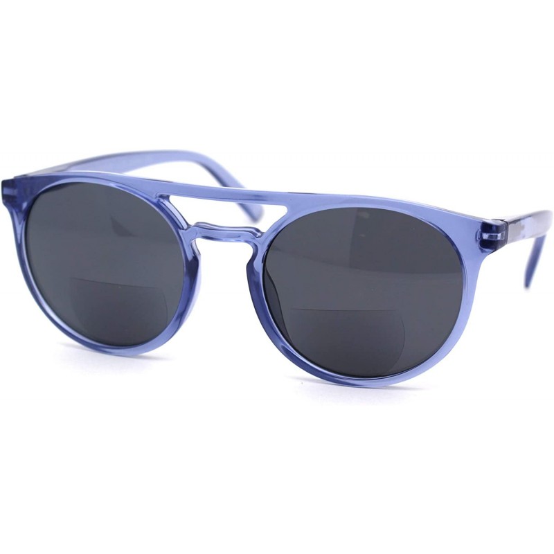 Round Flat Top Hipster Horn Rim Round Keyhole Bi-focal Reading Sunglasses - Blue Black - C818XMNH2CK $11.23