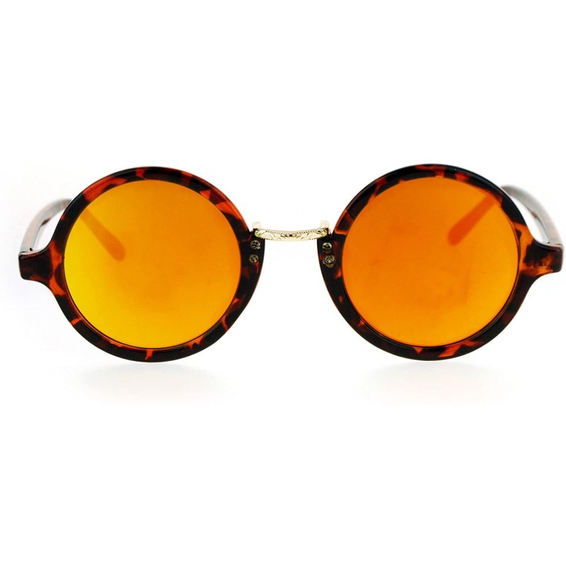 Round Small Snug Flat Color Mirror Plastic Round Circle Retro Sunglasses - Shiny Tortoise Orange - CW12NYGD04M $11.77