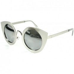 Round Milo" Women's Designer Retro Round Cateye Sunglasses with Mirror Lens - Chrome W/ Chrome Lens - CQ12H56NCA7 $19.24