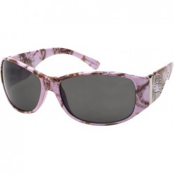 Oval Women Wrap Style Sunglasses Pink Camo Design Sunglasses Purple for Women - Pink/Dark Grey - CJ12J3FC9RL $20.45