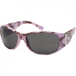 Oval Women Wrap Style Sunglasses Pink Camo Design Sunglasses Purple for Women - Pink/Dark Grey - CJ12J3FC9RL $12.54