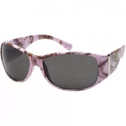 Oval Women Wrap Style Sunglasses Pink Camo Design Sunglasses Purple for Women - Pink/Dark Grey - CJ12J3FC9RL $20.45