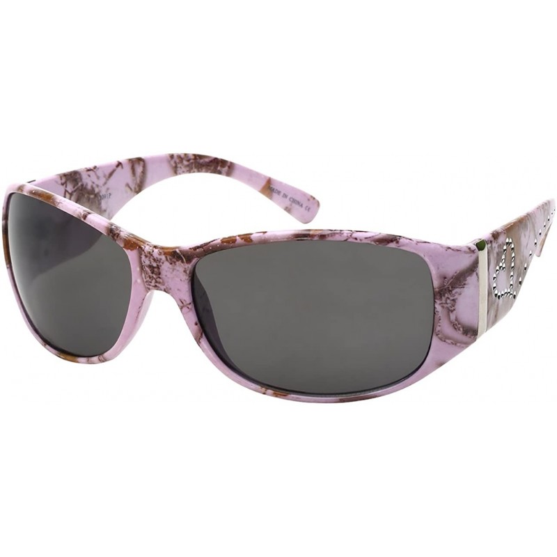 Oval Women Wrap Style Sunglasses Pink Camo Design Sunglasses Purple for Women - Pink/Dark Grey - CJ12J3FC9RL $12.54