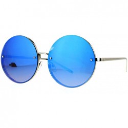 Round Super Oversized Round Sunglasses Womens Mirror Lens Back Metal Rims - Silver (Blue Mirror) - CA185WDT84Y $9.14