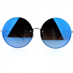 Round Super Oversized Round Sunglasses Womens Mirror Lens Back Metal Rims - Silver (Blue Mirror) - CA185WDT84Y $9.14
