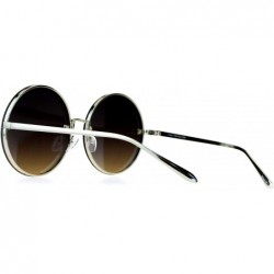 Round Super Oversized Round Sunglasses Womens Mirror Lens Back Metal Rims - Silver (Blue Mirror) - CA185WDT84Y $9.14