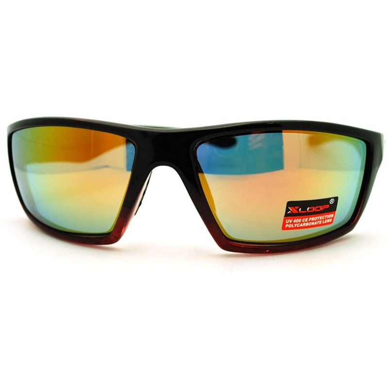 Wrap Mens Sunglasses Sporty Fashion Wrap Frame Reflective Lens - Black Red - CC11HHPFCPL $8.00